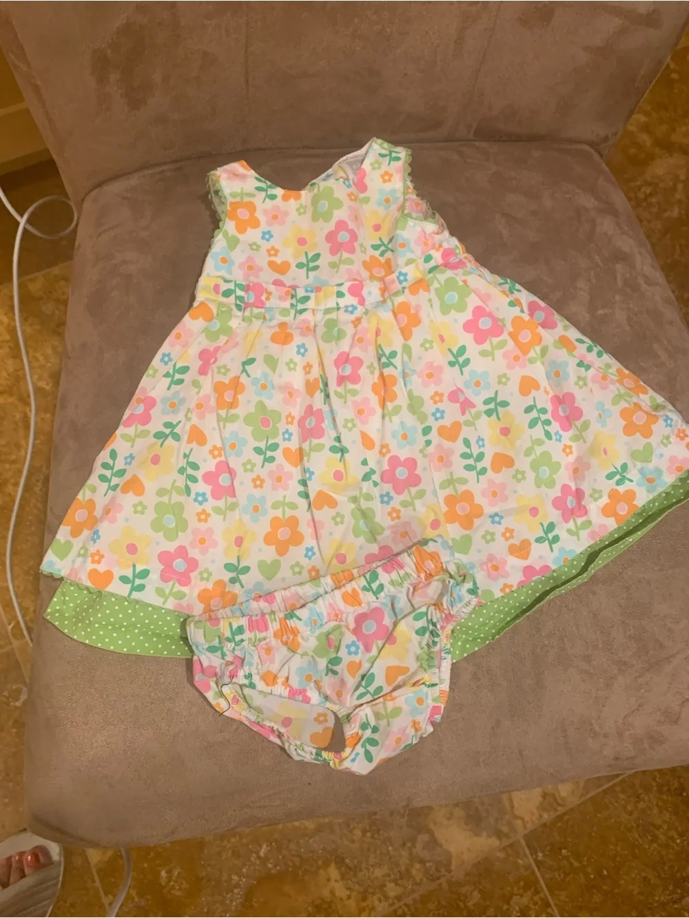 Carter Cotton White Floral Dress with Pink, Orange, Yellow and Green Accents